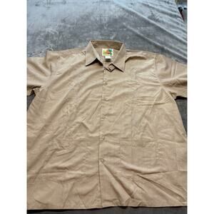 Haband Guayabera Shirt Mens Large Brown Embroidered‎ Short Sleeve